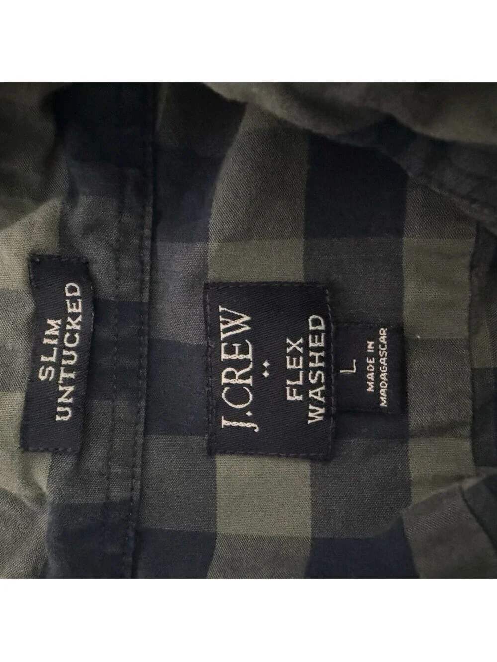 J. Crew Olive Navy Plaid Button Down Shirt Cotton Casual Classic L